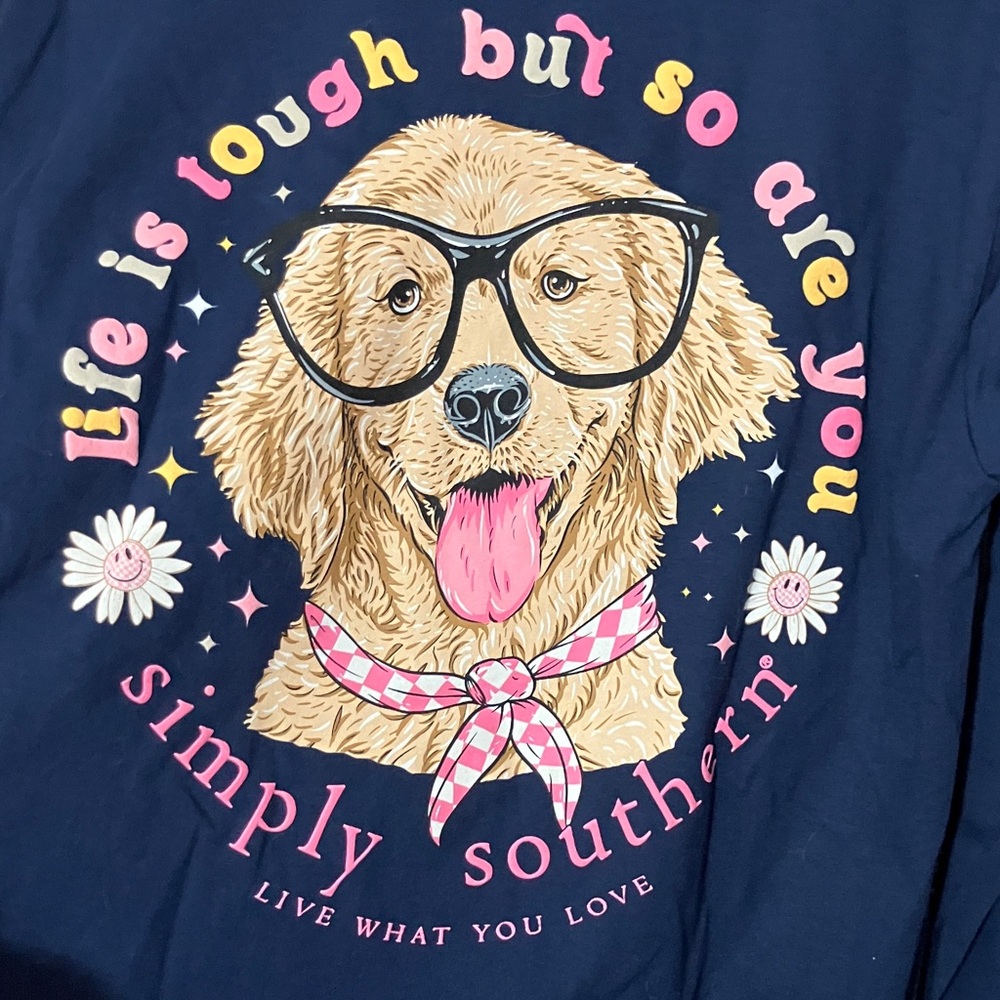 Simply Southern Navy Dog Tee with Pink Accents